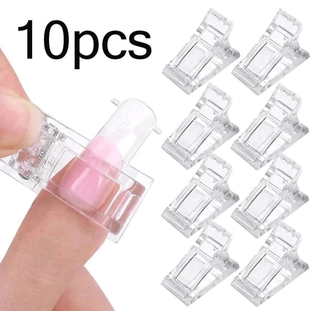10 Pcs Poly Gel Finger Nail Extension LED Builder Clamps Manicure Nail Art Tool Nail Tips Clip Transparent Fixed Clamp For Nail False Nails Accessories