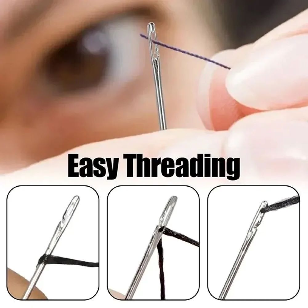 30pcs Blind Sewing Needle Elderly Stainless Steel Quick Automatic Self-Threading Needle Stitching Pins DIY Punch Needle Threader  Hand Sewing Needles