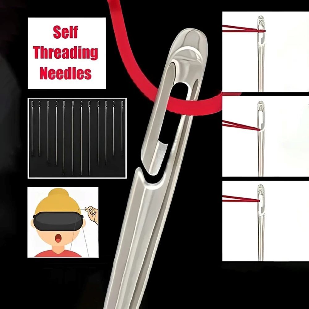 30pcs Blind Sewing Needle Elderly Stainless Steel Quick Automatic Self-Threading Needle Stitching Pins DIY Punch Needle Threader  Hand Sewing Needles