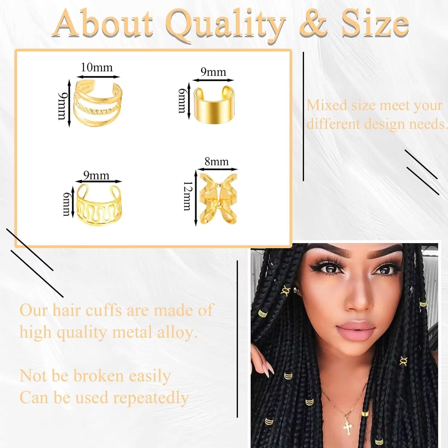 40PCS Hair Jewelry for Braids Gold Hair Cuffs Multi Style Rings Adjustable Hair Beads for Braid Loc Dreadlock Accessories  Hair Accessories