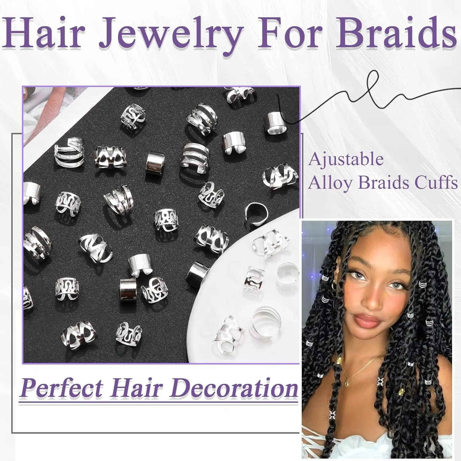 40PCS Hair Jewelry for Braids Gold Hair Cuffs Multi Style Rings Adjustable Hair Beads for Braid Loc Dreadlock Accessories  Hair Accessories