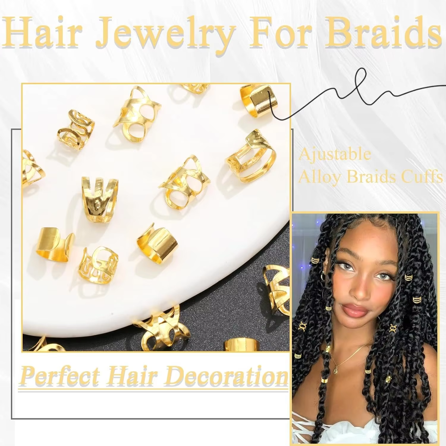 40PCS Hair Jewelry for Braids Gold Hair Cuffs Multi Style Rings Adjustable Hair Beads for Braid Loc Dreadlock Accessories  Hair Accessories