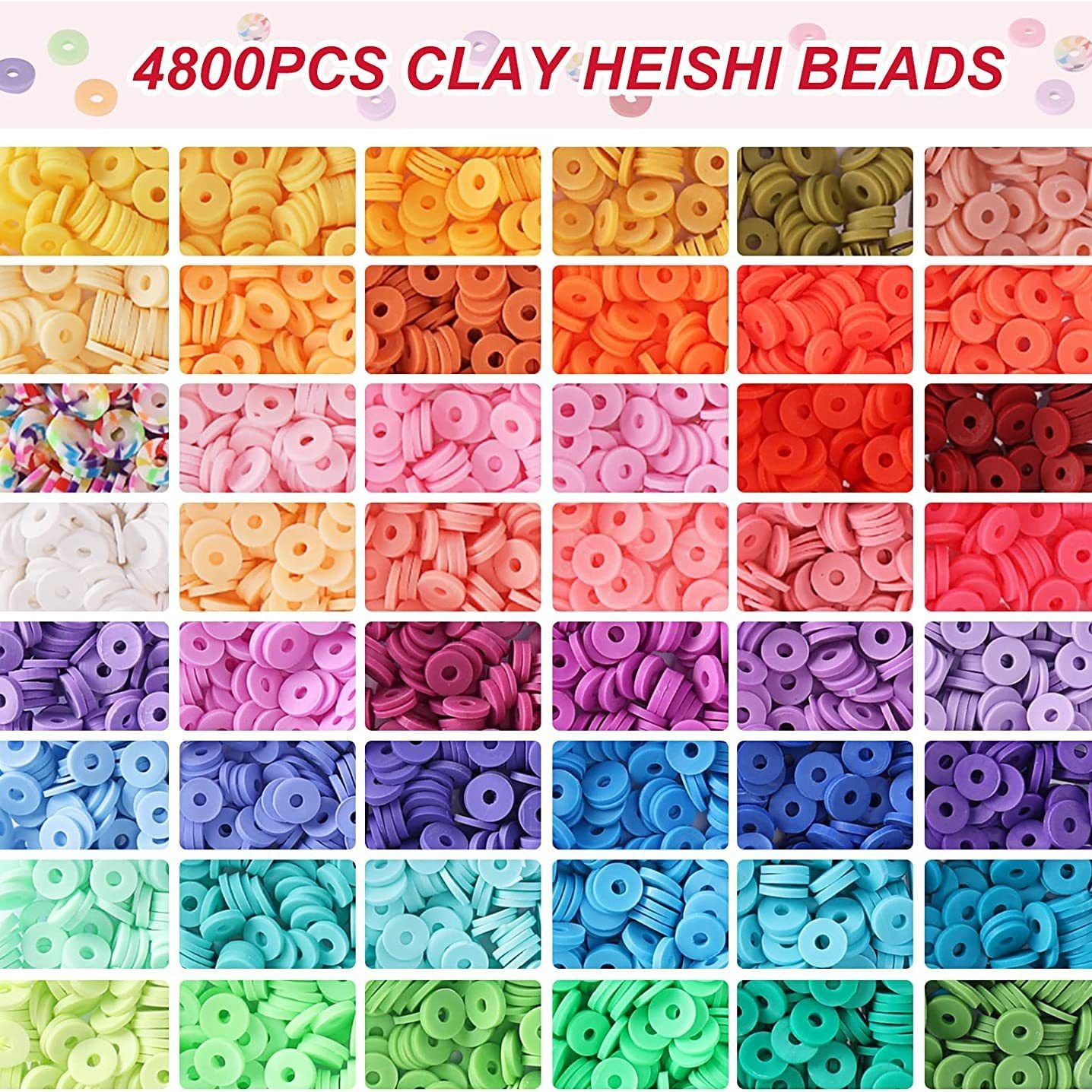5000pcs Clay Beads Bracelet Making Kit, 48 Colors Flat Round Clay Heishi Beads Set for Jewelry Bracelet Necklace Earring Making