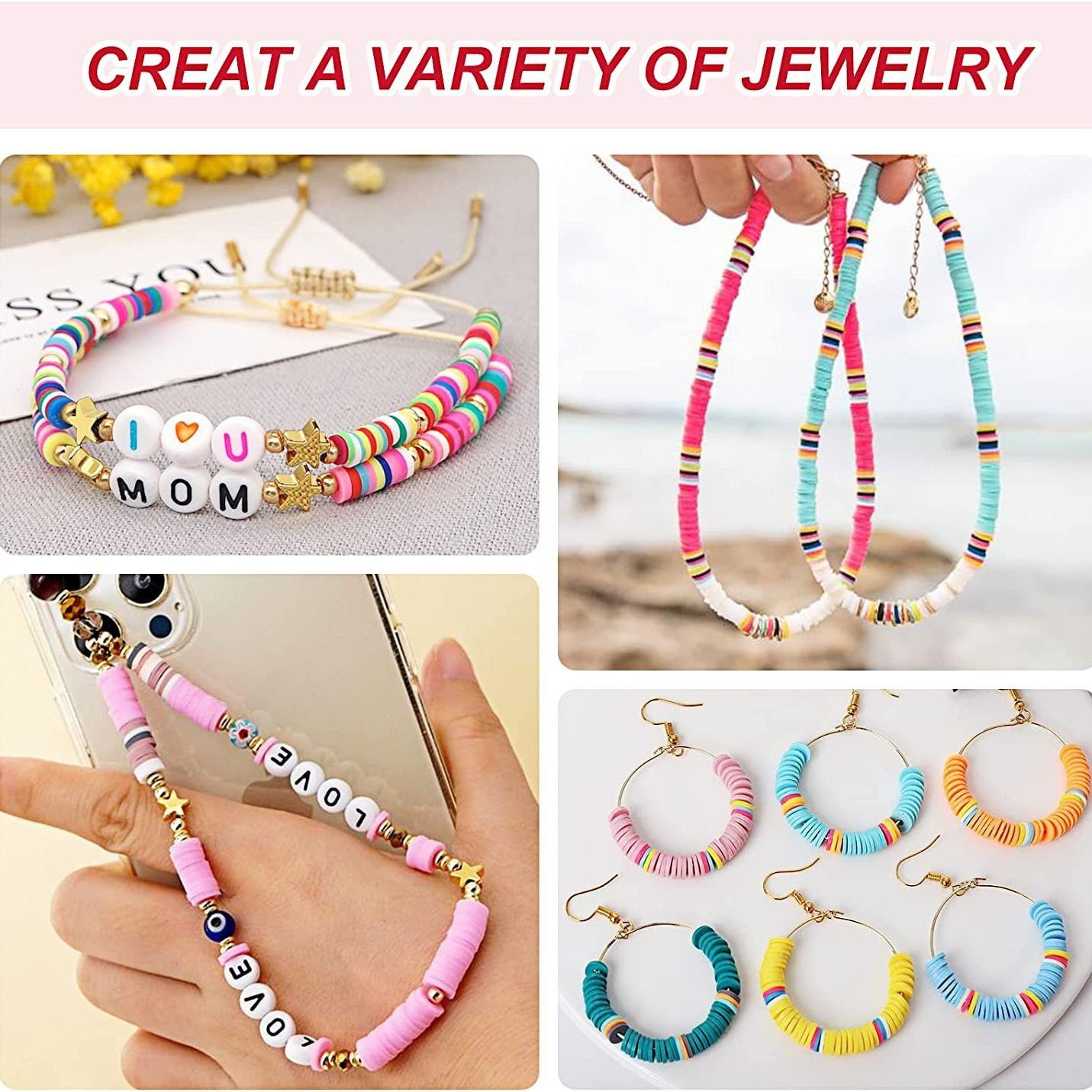 5000pcs Clay Beads Bracelet Making Kit, 48 Colors Flat Round Clay Heishi Beads Set for Jewelry Bracelet Necklace Earring Making