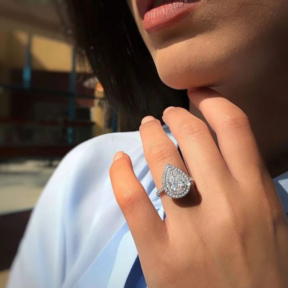 Silver Color Oval Pear Cut Wedding Rings For Women Luxury Promise Engagement Bridal Jewelry Cubic Zirconia Anniversary Ring Women Jewelry