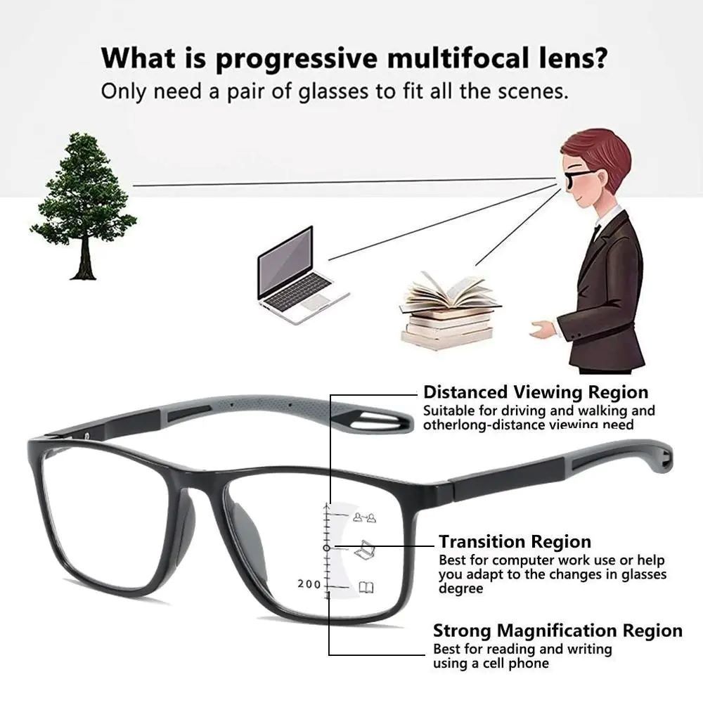 TR90 Anti-blue Light Multifocal Reading Glasses for Men Women Progressive Near Far Eyewear Ultralight Sports Farsight Eyeglasses Men Accessories Eyewear