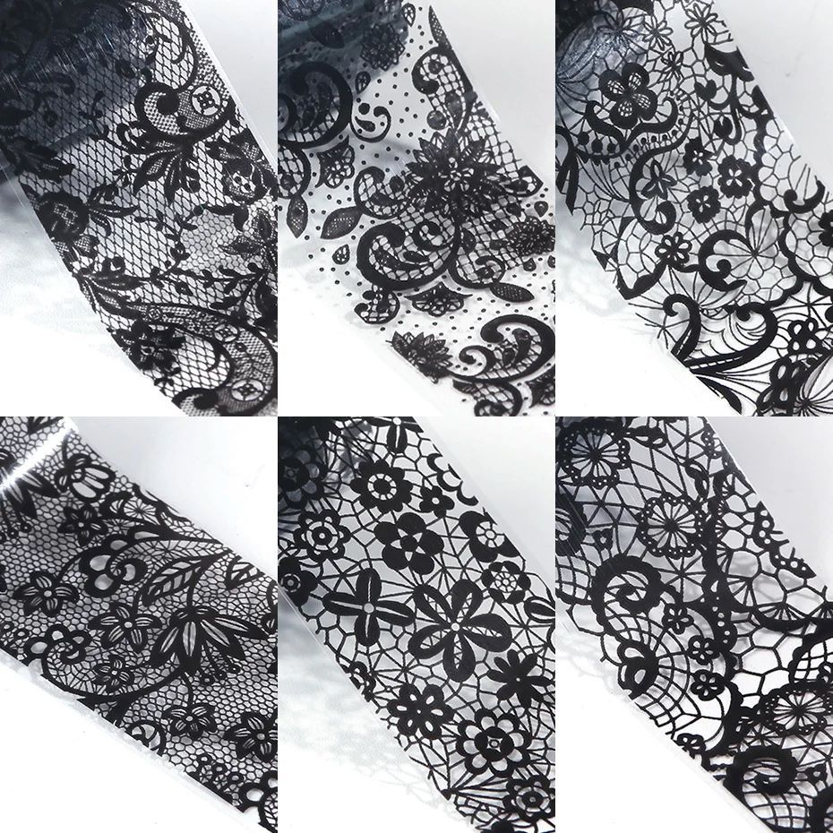 10 Rolls/Box White Black Lace Nail Art Foils Set Nail Transfer Sticker Paper DIY Manicure Nail Decoration Accessories