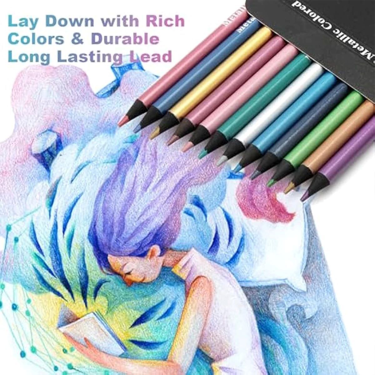 12 Colors Metallic Colored Pencil Drawing and Sketching Set Colored Pencil DIY Art Supplies Coloring Home Painting
