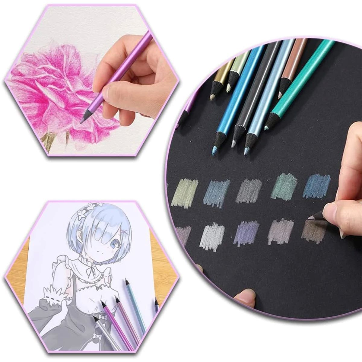 12 Colors Metallic Colored Pencil Drawing and Sketching Set Colored Pencil DIY Art Supplies Coloring Home Painting