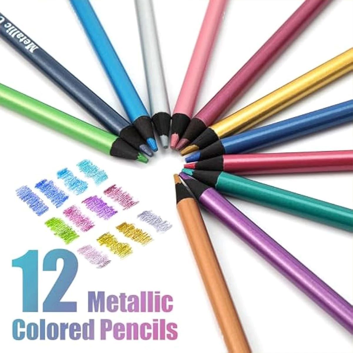 12 Colors Metallic Colored Pencil Drawing and Sketching Set Colored Pencil DIY Art Supplies Coloring Home Painting