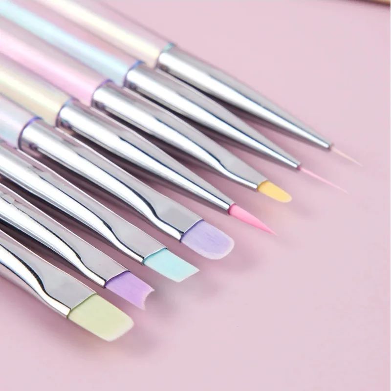 6PCS Nail Design Art Pen Aurora Transparent Brush Painting Brush Uv Gel Extension Drawing Carving Pen Diy Manicure Tool Nail Brush Nail Tools