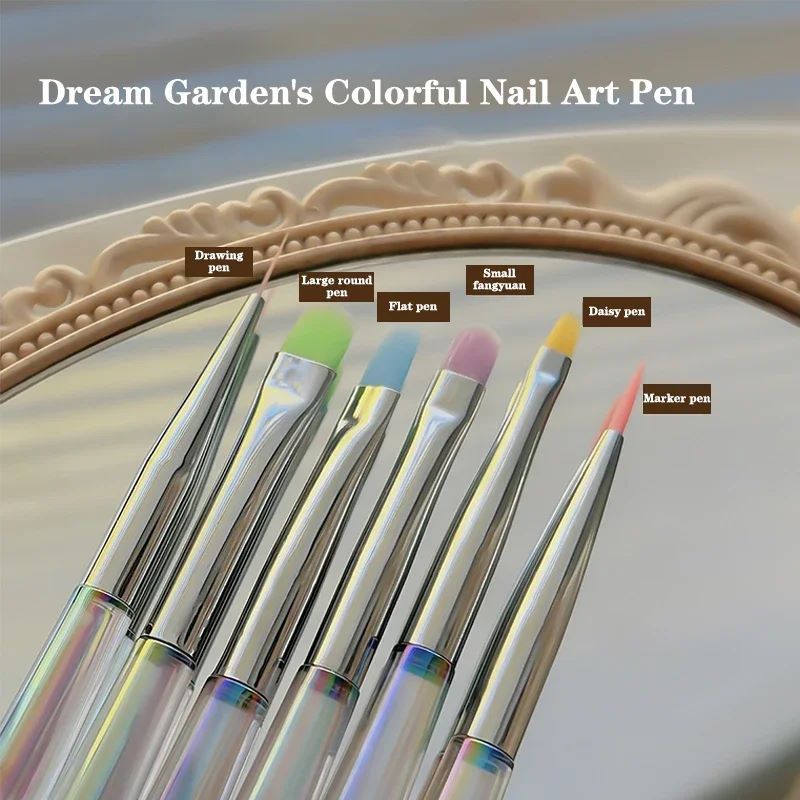 6PCS Nail Design Art Pen Aurora Transparent Brush Painting Brush Uv Gel Extension Drawing Carving Pen Diy Manicure Tool Nail Brush Nail Tools