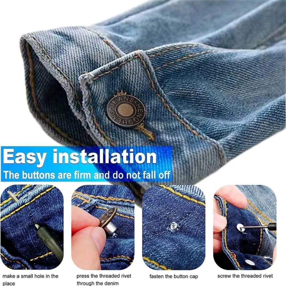 10Pcs Metal Jeans Buttons 17mm Replacement No-Sewing Screw Button Repair Kit Nailless Removable Jean Buckles Clothing Pants Pins Buttons