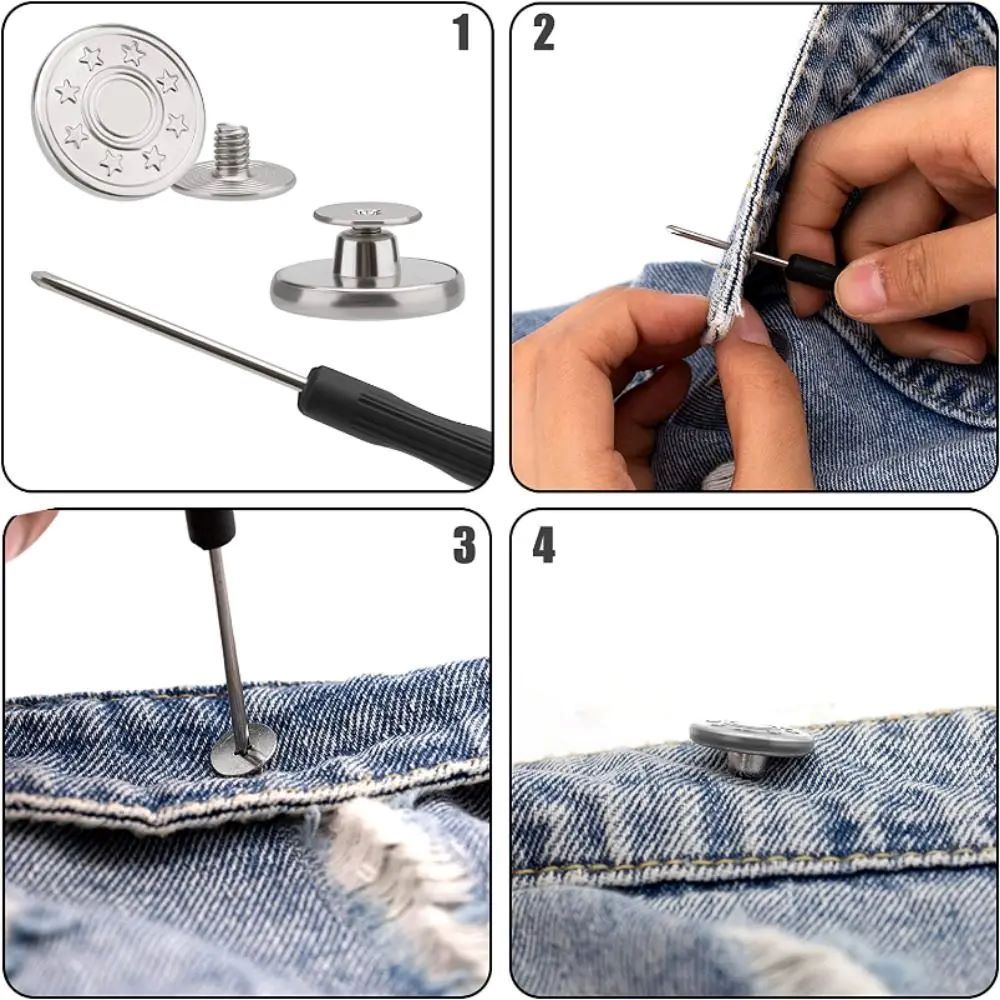 10Pcs Metal Jeans Buttons 17mm Replacement No-Sewing Screw Button Repair Kit Nailless Removable Jean Buckles Clothing Pants Pins Buttons