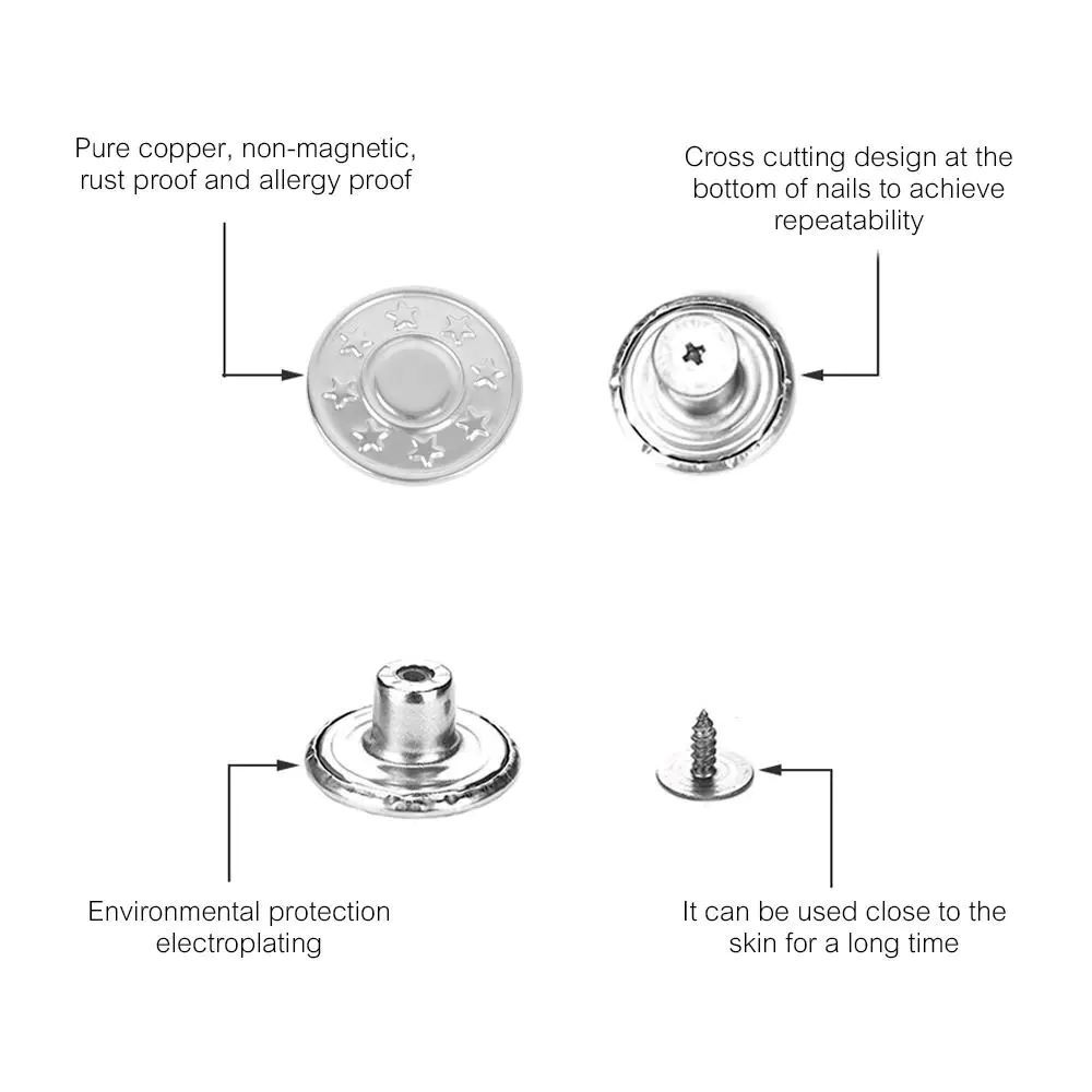 10Pcs Metal Jeans Buttons 17mm Replacement No-Sewing Screw Button Repair Kit Nailless Removable Jean Buckles Clothing Pants Pins Buttons
