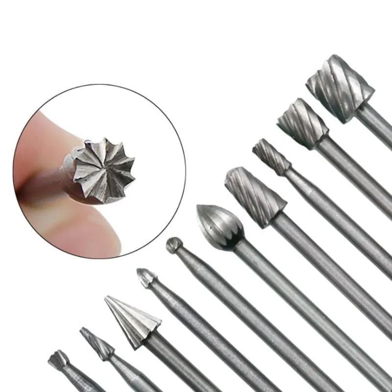 10pcs Set HSS Titanium For Dremel Routing Rotary Milling Rotary File Cutter Wood Carving Carved Knife Cutter Tools Accessories Hand Tools