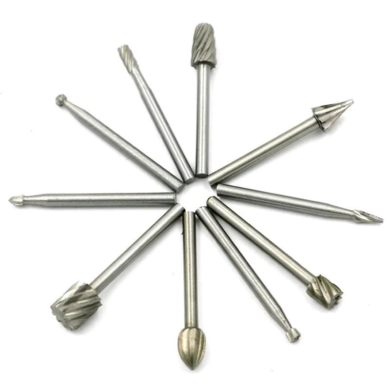 10pcs Set HSS Titanium For Dremel Routing Rotary Milling Rotary File Cutter Wood Carving Carved Knife Cutter Tools Accessories Hand Tools