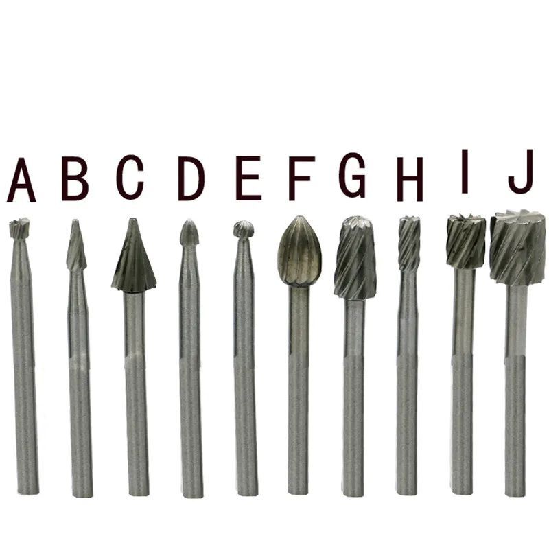 10pcs Set HSS Titanium For Dremel Routing Rotary Milling Rotary File Cutter Wood Carving Carved Knife Cutter Tools Accessories Hand Tools