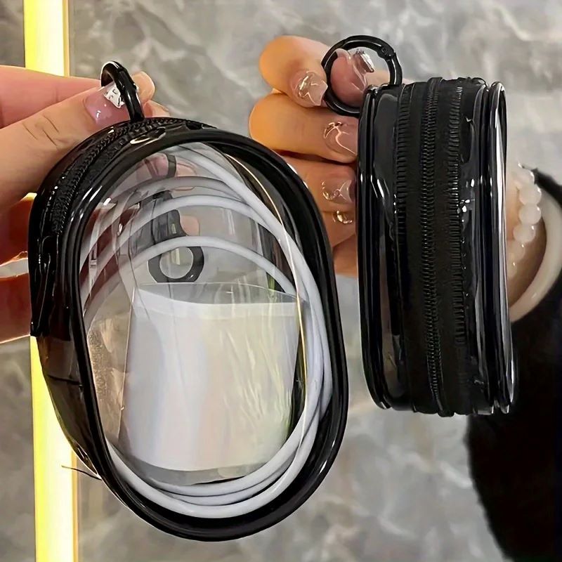 2PCS Portable Mini Clear Zipper Storage Bag - Space-Saving Organizer for Earphones & Chargers, Versatile with Handy Keychain Loop