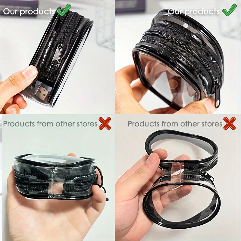 2PCS Portable Mini Clear Zipper Storage Bag - Space-Saving Organizer for Earphones & Chargers, Versatile with Handy Keychain Loop