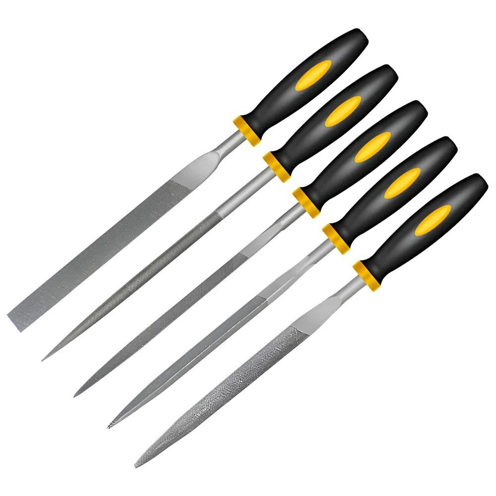 5pcs Alloy Steel File Set Precision Round Half-Round Flat Square Triangular Hand Files Steel Rasp Needle Filing Woodworking File Hand Tools