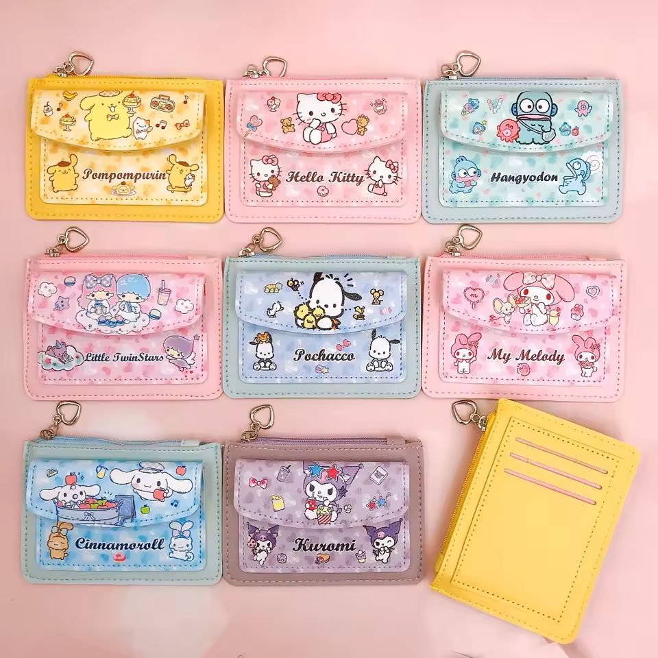 Kawaii Cartoon PU Leather Wallet Sanrio Anime Hello Kitty Cinnamoroll Kuromi Casual Short Wallets Cute Card Holder Coin Purse
