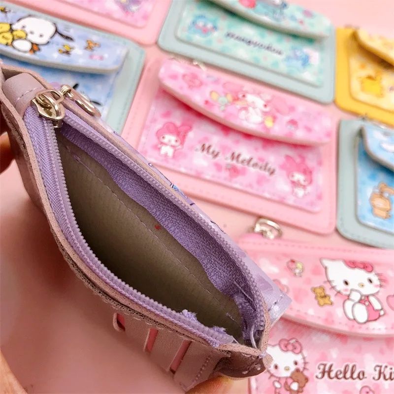 Kawaii Cartoon PU Leather Wallet Sanrio Anime Hello Kitty Cinnamoroll Kuromi Casual Short Wallets Cute Card Holder Coin Purse