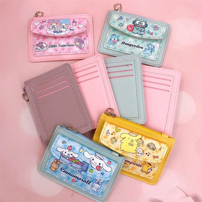 Kawaii Cartoon PU Leather Wallet Sanrio Anime Hello Kitty Cinnamoroll Kuromi Casual Short Wallets Cute Card Holder Coin Purse