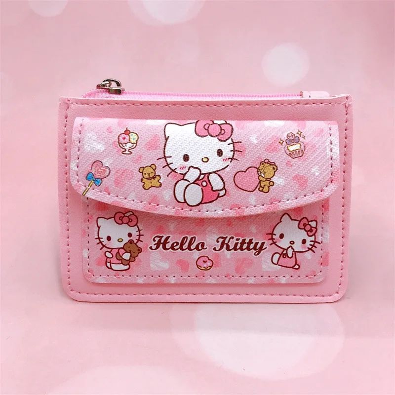 Kawaii Cartoon PU Leather Wallet Sanrio Anime Hello Kitty Cinnamoroll Kuromi Casual Short Wallets Cute Card Holder Coin Purse