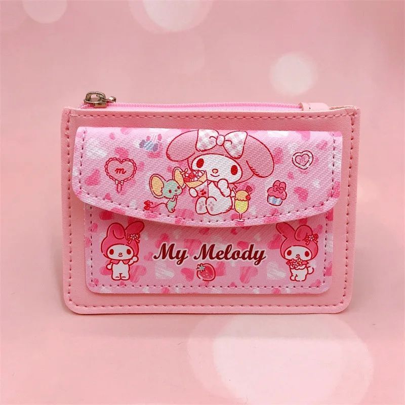 Kawaii Cartoon PU Leather Wallet Sanrio Anime Hello Kitty Cinnamoroll Kuromi Casual Short Wallets Cute Card Holder Coin Purse
