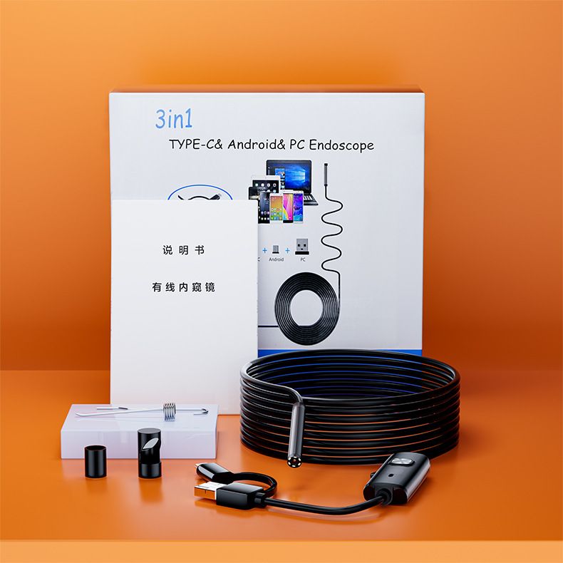 7.0MM TYPE-C Endoscope Camera IP67 Waterproof 6 LEDs Adjustable USB Android Flexible Inspection Borescope Cameras for Phone PC