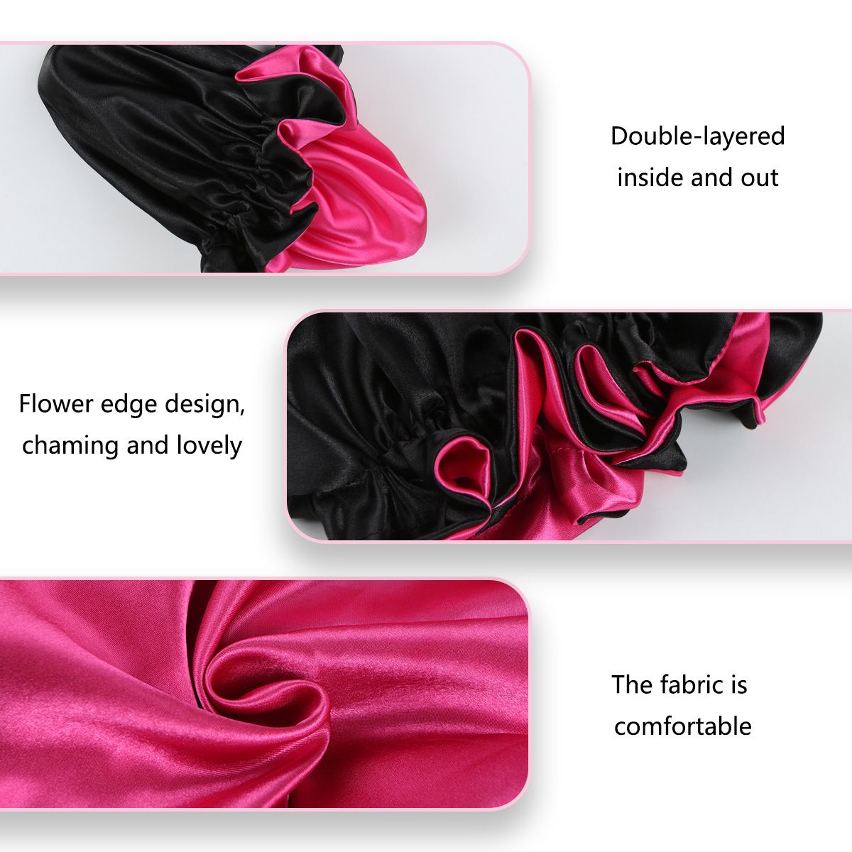 1pc Double Layer Laced edge satin bonnets matching colors sleep bonnet cap
