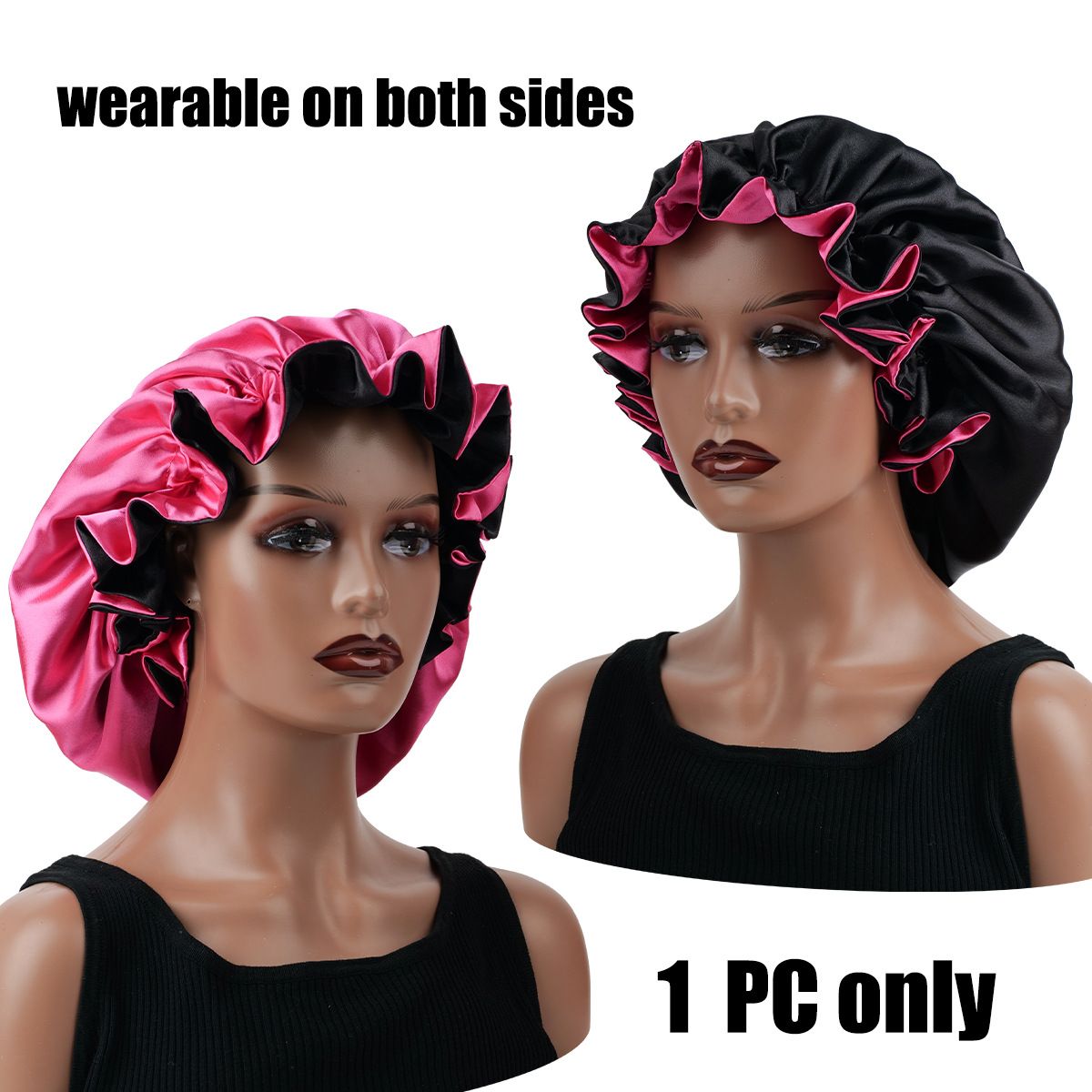 1pc Double Layer Laced edge satin bonnets matching colors sleep bonnet cap