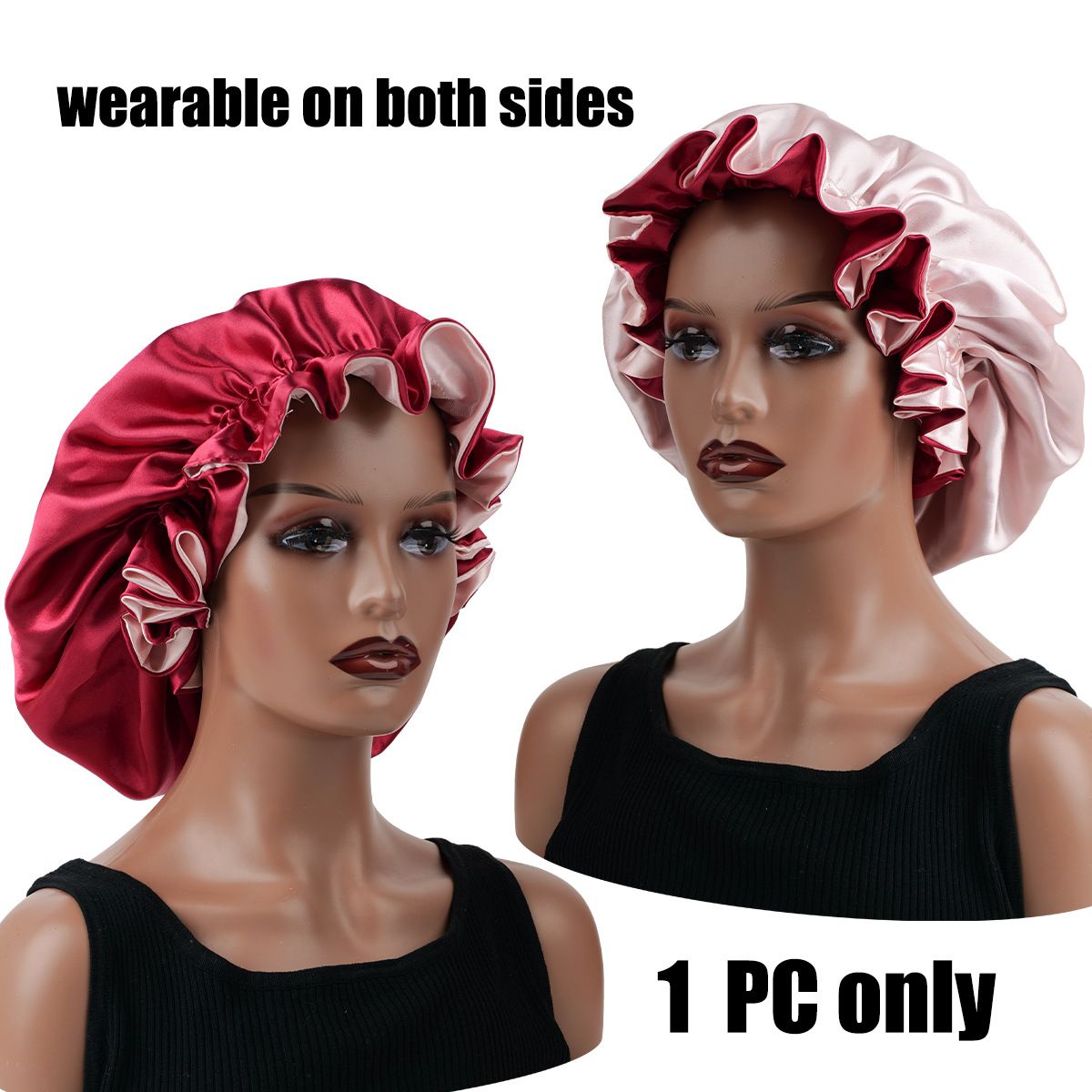 1pc Double Layer Laced edge satin bonnets matching colors sleep bonnet cap