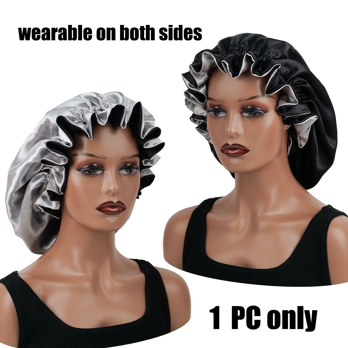 1pc Double Layer Laced edge satin bonnets matching colors sleep bonnet cap