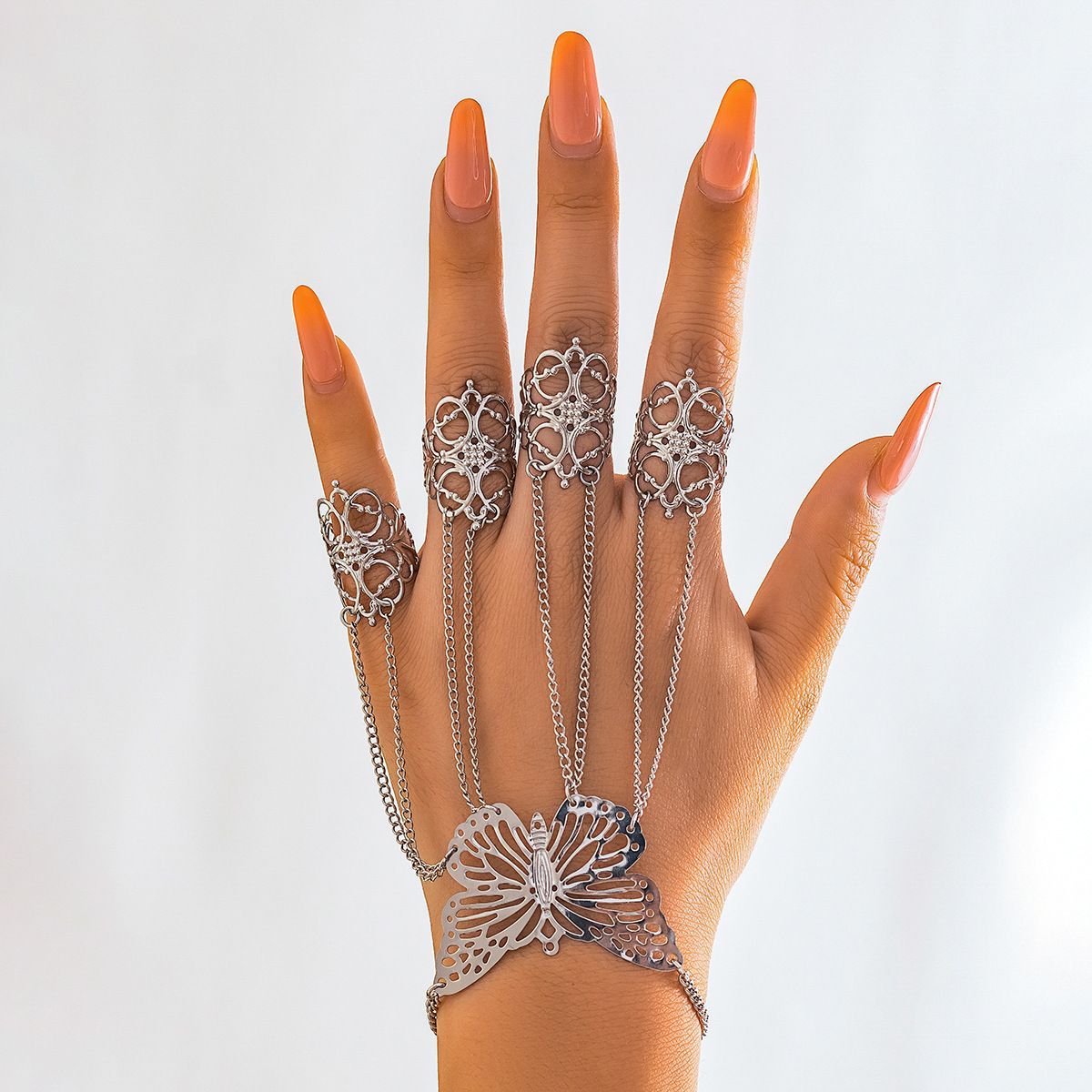 Creative Vintage Black Lace Finger Wrist Chain Rings Bracelets for Women Metal Connecting Hand Harness Bangles Christmas Jewelry