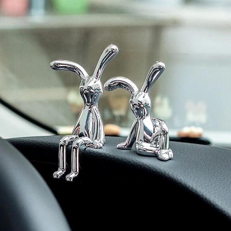 2PC Long-Eared Rabbit Double Statue Cartoon Decoration Accessories Living Room Bedroom Car Decoration Desktop Decorative Ornamet  Decorations Centerpieces