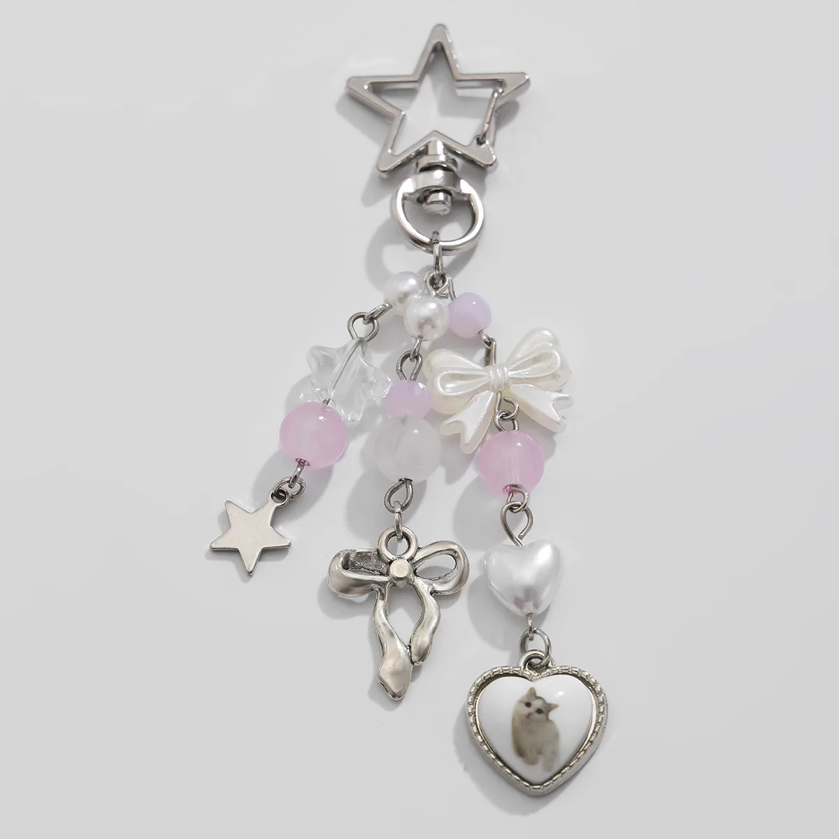 Y2K Fashion Flower Star Love Bow Strawberry Pendant Acrylic Keychain Student Women's Bag Backpack Pants Chain Accessories