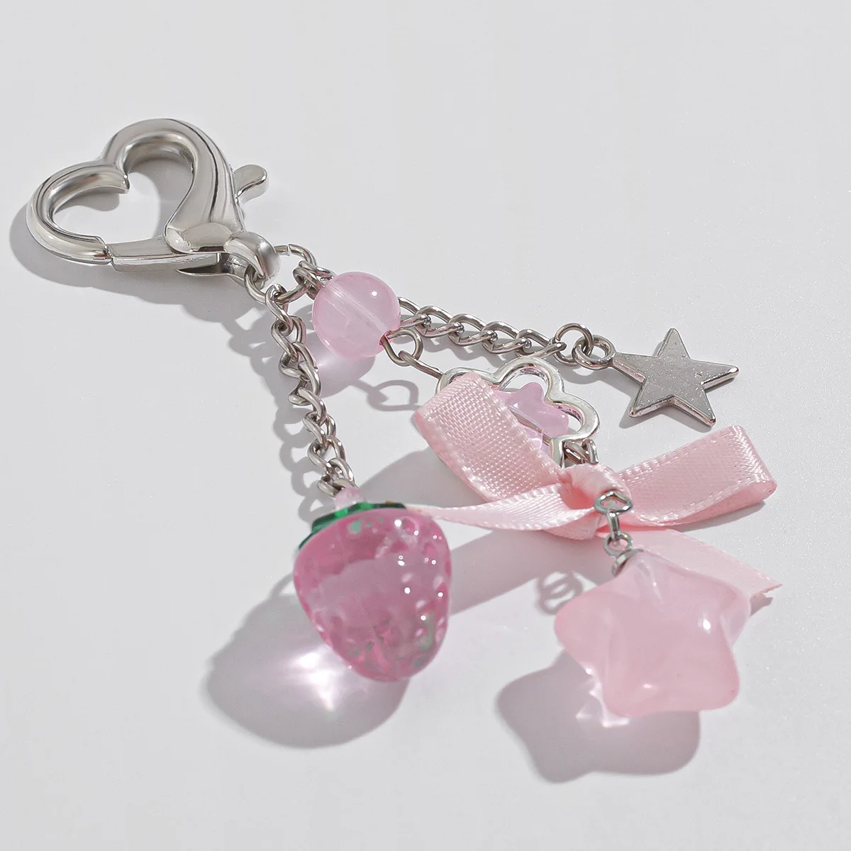 Y2K Fashion Flower Star Love Bow Strawberry Pendant Acrylic Keychain Student Women's Bag Backpack Pants Chain Accessories