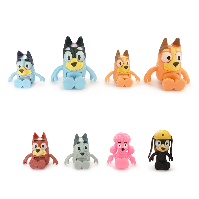 8Pcs/Set Bluey Bingo Anime Figure Toys  Cute PVC Movable Joints Action Figure Model Dolls Kids Birthday Decoration Toy Gifts