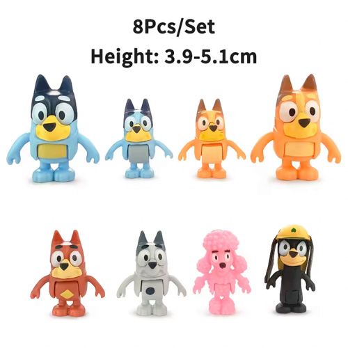 8Pcs/Set Bluey Bingo Anime Figure Toys  Cute PVC Movable Joints Action Figure Model Dolls Kids Birthday Decoration Toy Gifts