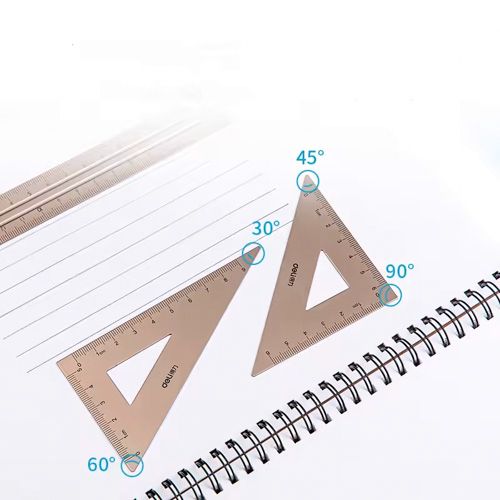4PCS DELI Aluminum Drafting Set 4 PCS Ruler Set for School Straight Ruler Triangular Protractor Stationery
