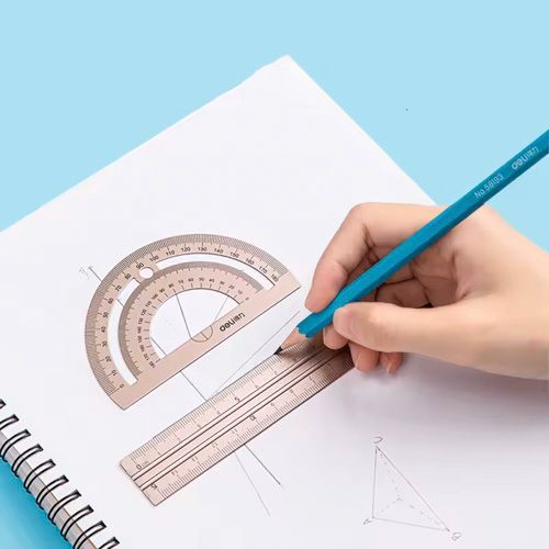 4PCS DELI Aluminum Drafting Set 4 PCS Ruler Set for School Straight Ruler Triangular Protractor Stationery