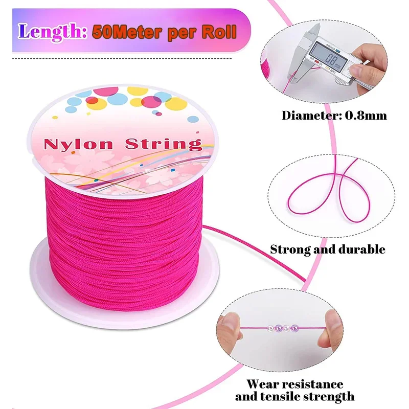 50M/Roll 0.8mm Nylon Beading String Macrame Thread Bracelet String Chinese Knot Cord for Braided Bracelet DIY Craft Jewelry Make