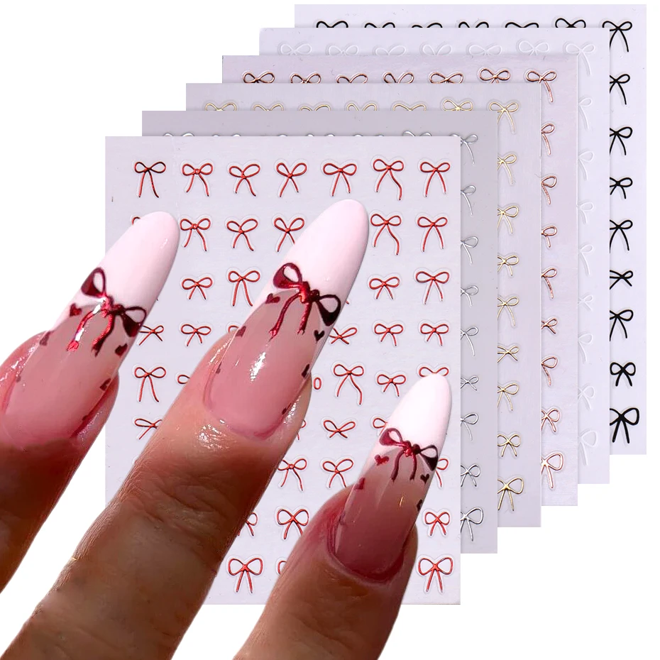 6pcs/set 3D Small Bow Ribbon Bowknot Y2K Nail Sticker MIni Kawaii Japanese Adhesive Decals Nail Art Manicure Decorations DIY Nail Tools