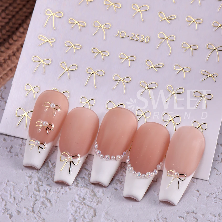 6pcs/set 3D Small Bow Ribbon Bowknot Y2K Nail Sticker MIni Kawaii Japanese Adhesive Decals Nail Art Manicure Decorations DIY Nail Tools