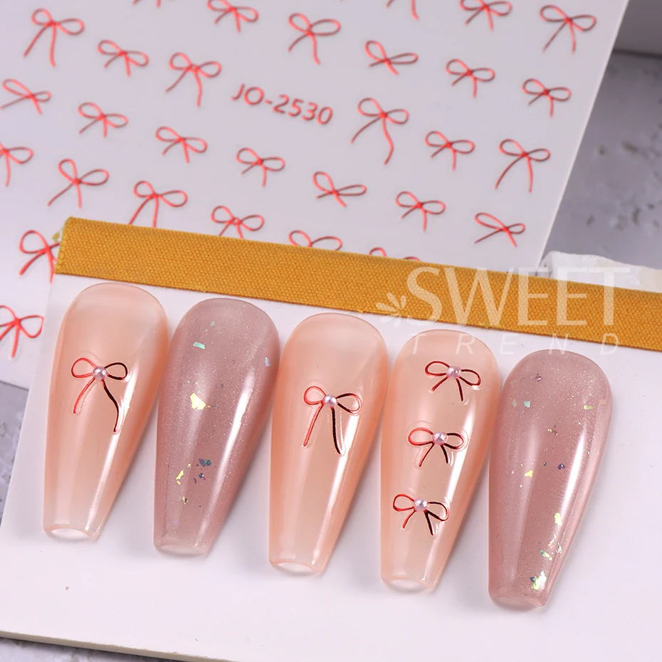6pcs/set 3D Small Bow Ribbon Bowknot Y2K Nail Sticker MIni Kawaii Japanese Adhesive Decals Nail Art Manicure Decorations DIY Nail Tools