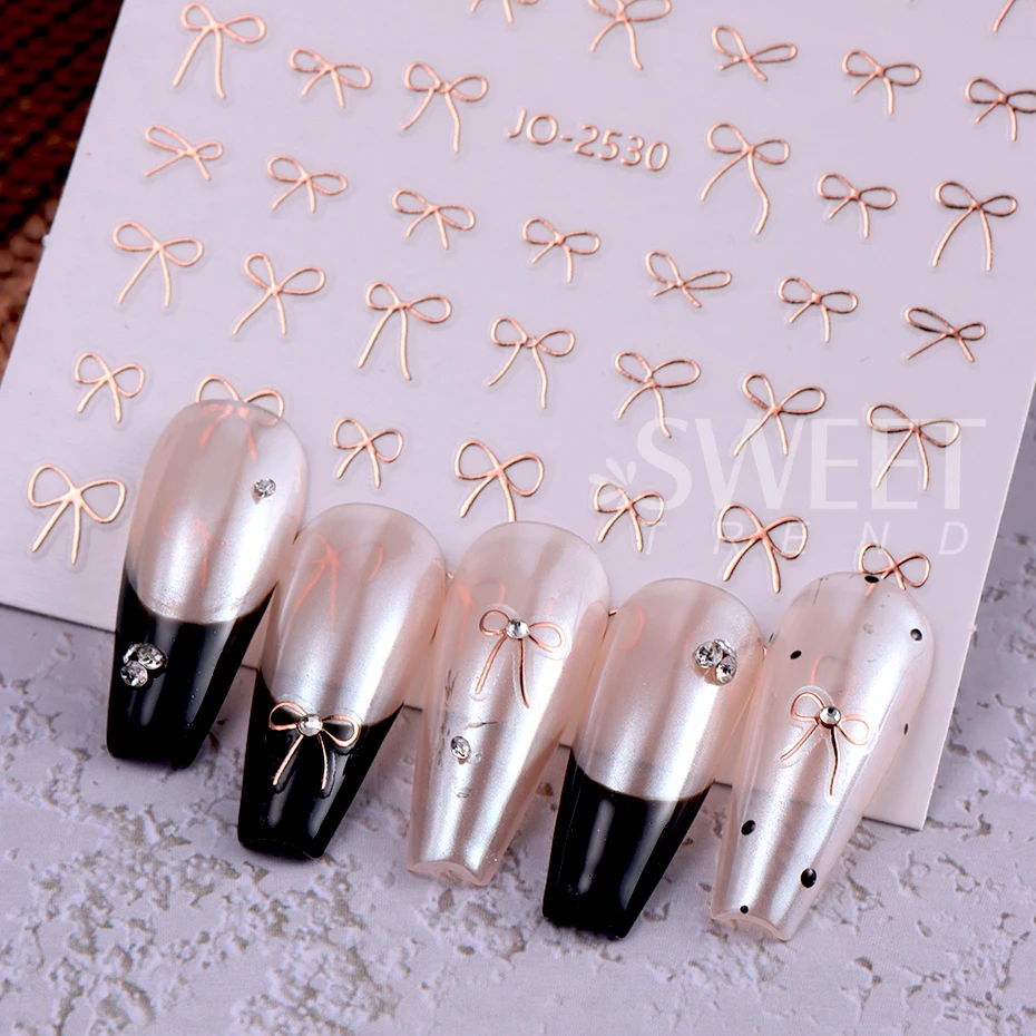 6pcs/set 3D Small Bow Ribbon Bowknot Y2K Nail Sticker MIni Kawaii Japanese Adhesive Decals Nail Art Manicure Decorations DIY Nail Tools