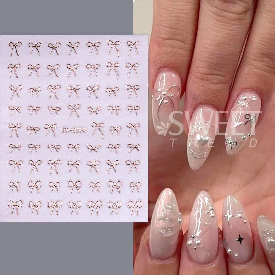 6pcs/set 3D Small Bow Ribbon Bowknot Y2K Nail Sticker MIni Kawaii Japanese Adhesive Decals Nail Art Manicure Decorations DIY Nail Tools