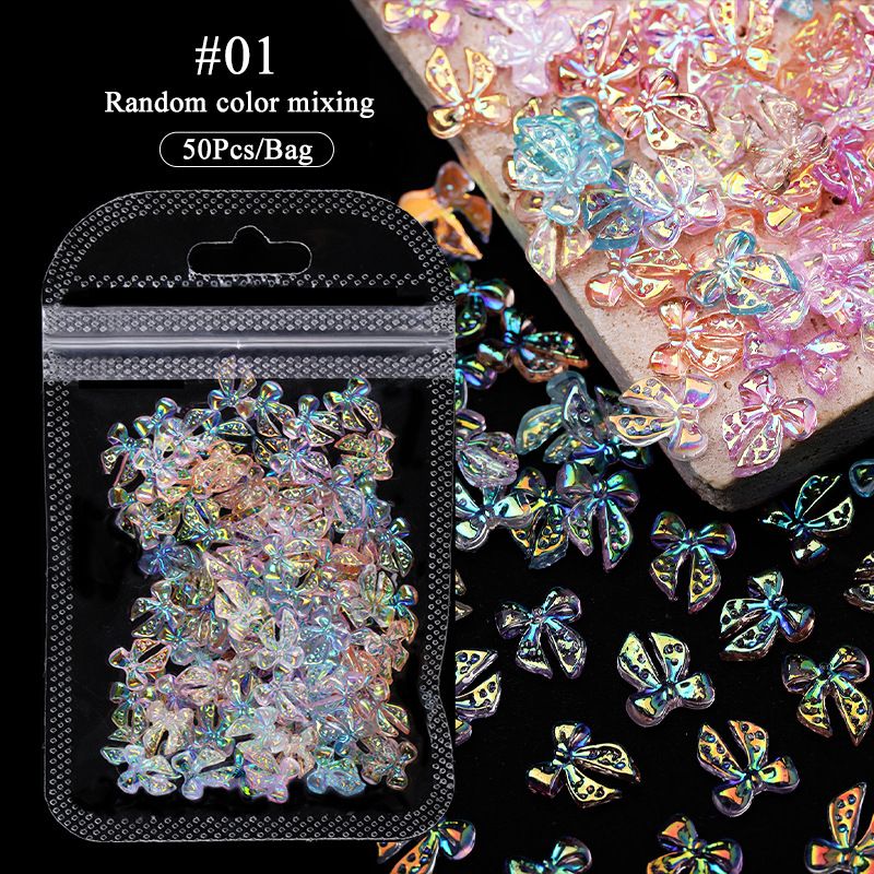 100PCS Nail accessories 3d Nail Charm Resin Love Bow Pentagram Nail Accessories Mixed Pink White resin Hollow Pearl for manicure Nail Tools